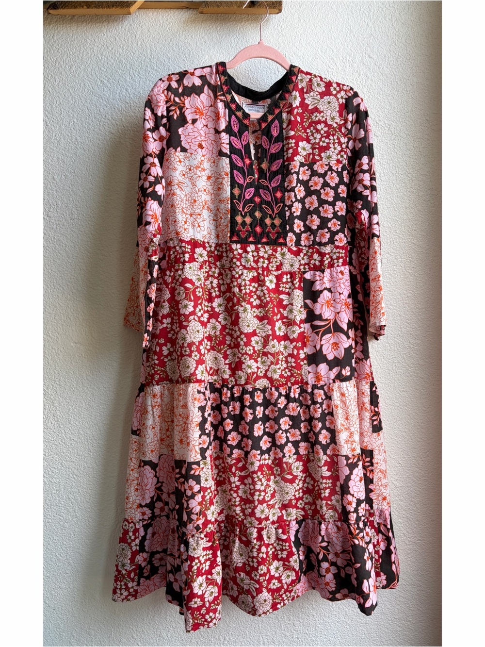 Johnny Was Flora Tie Back Patchwork Cotton Midi Dress Small - Picture 4 of 11